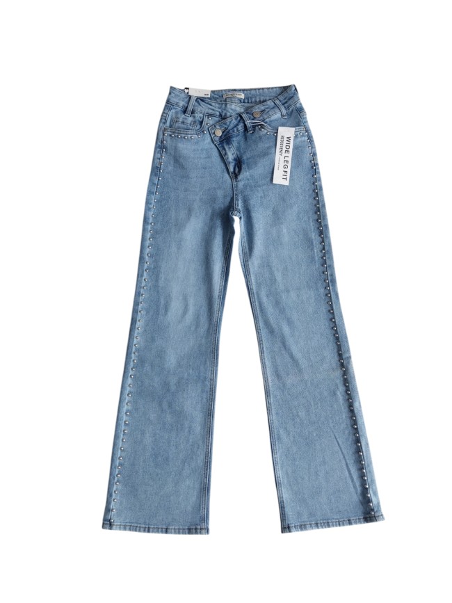 Jeans wide leg tachuelas