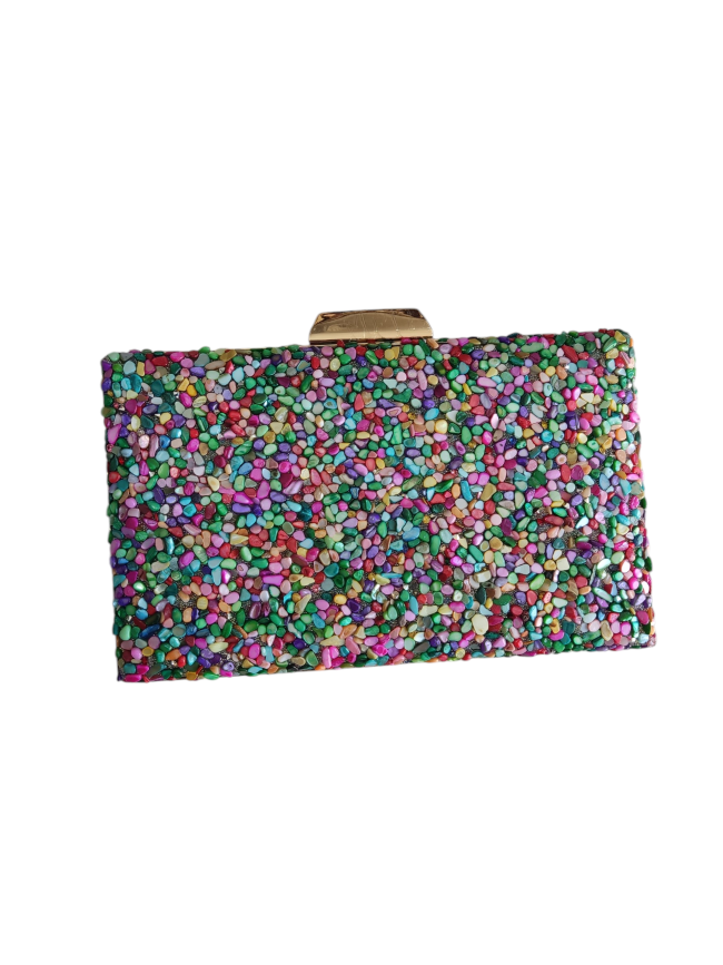 Bolso Clutch piedrecitas de colores