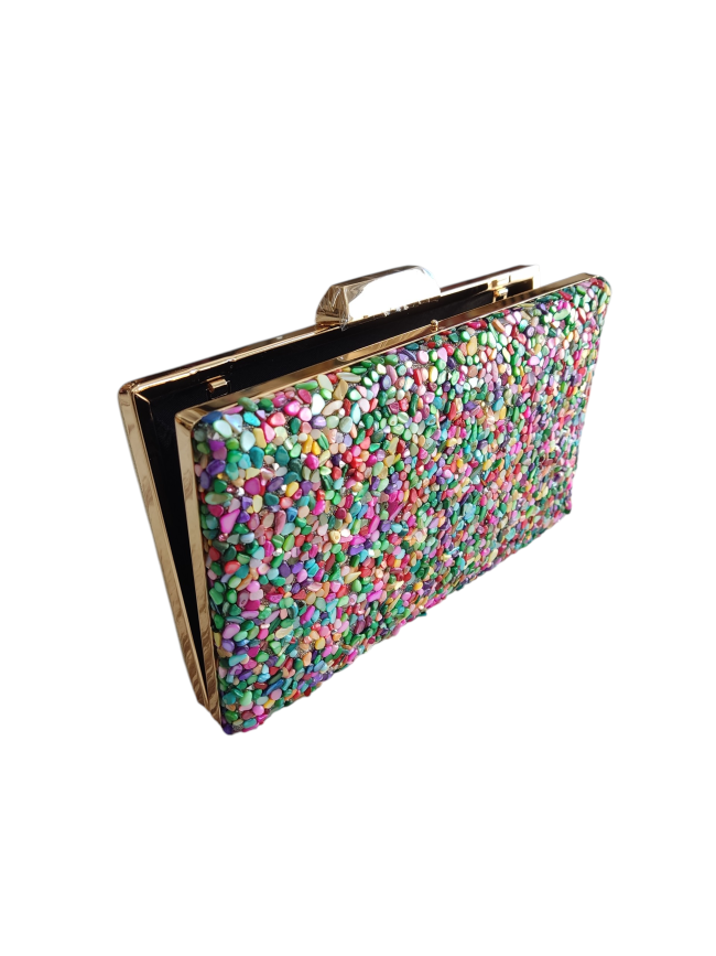 Bolso Clutch piedrecitas de colores