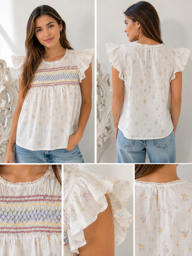 Blusa nido de abeja estampada
