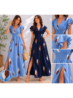 Vestido hojas bordadas