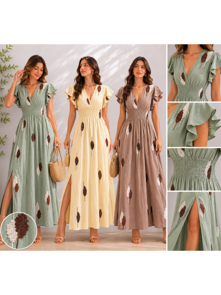 Vestido hojas bordadas 2
