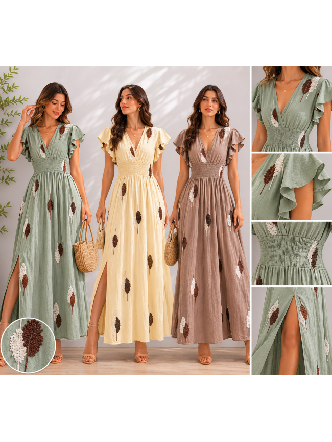 Vestido hojas bordadas