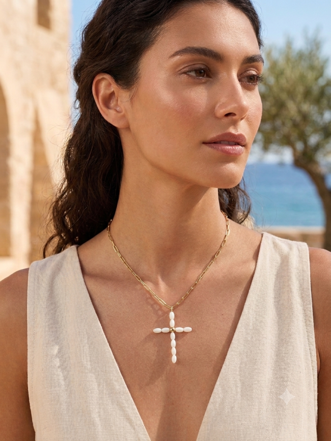 Collar cruz coral marino