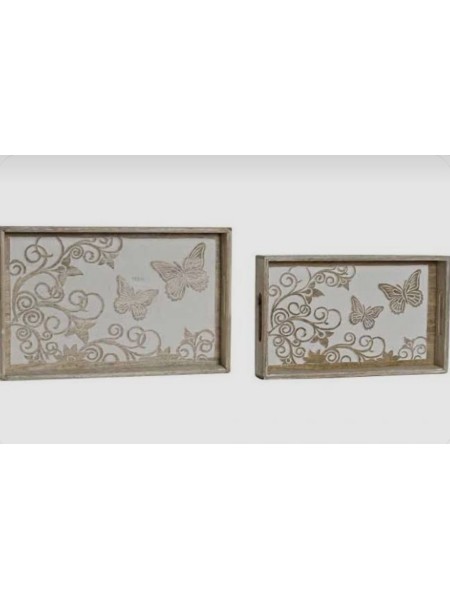 Set dos bandejas madera mariposa