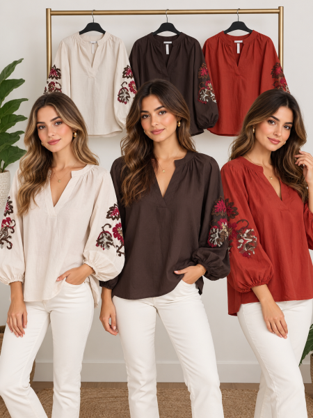 Blusa Cris bordado manga
