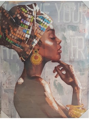 Cuadro Lienzo Mujer Africana Pañuelo Multicolor