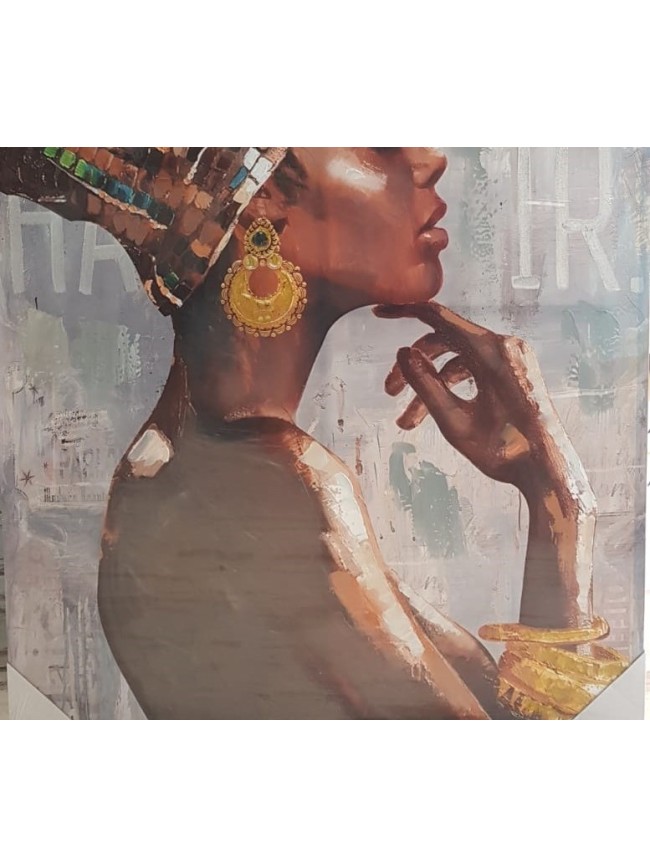 Cuadro Lienzo Mujer Africana Pañuelo Multicolor