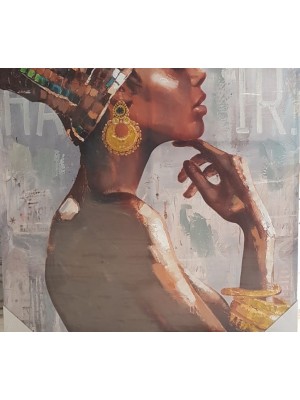 Cuadro Lienzo Mujer Africana Pañuelo Multicolor