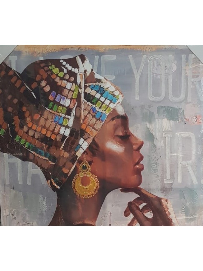 Cuadro Lienzo Mujer Africana Pañuelo Multicolor