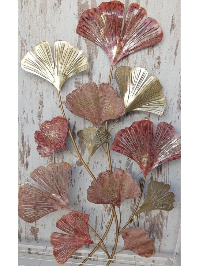 Decoración Pared Metal Hojas Granate