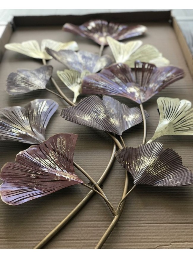 Decoración Pared Metal Hojas Granate