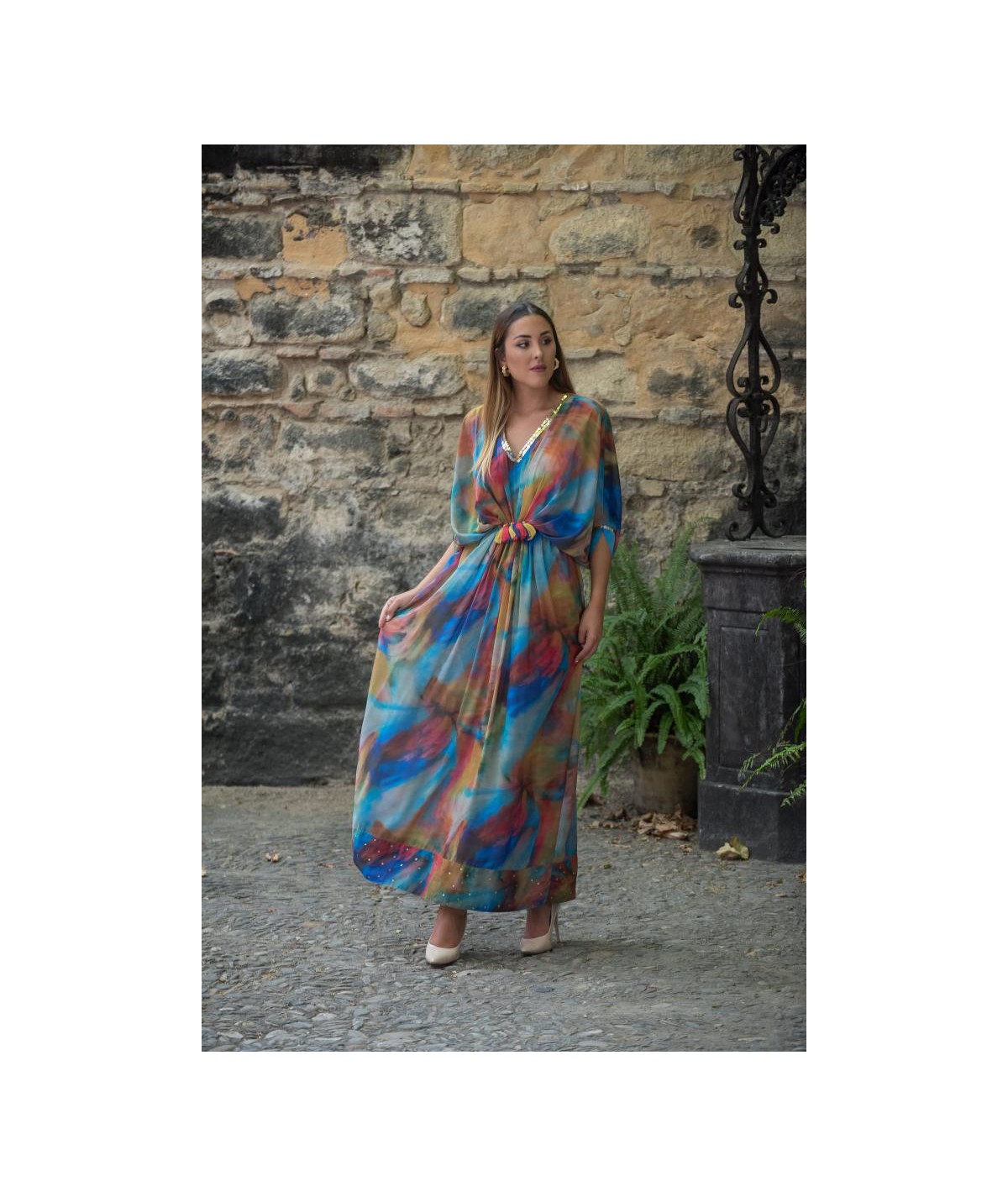 VESTIDO KAFTAN TIE DYE SUNSET AND MOON